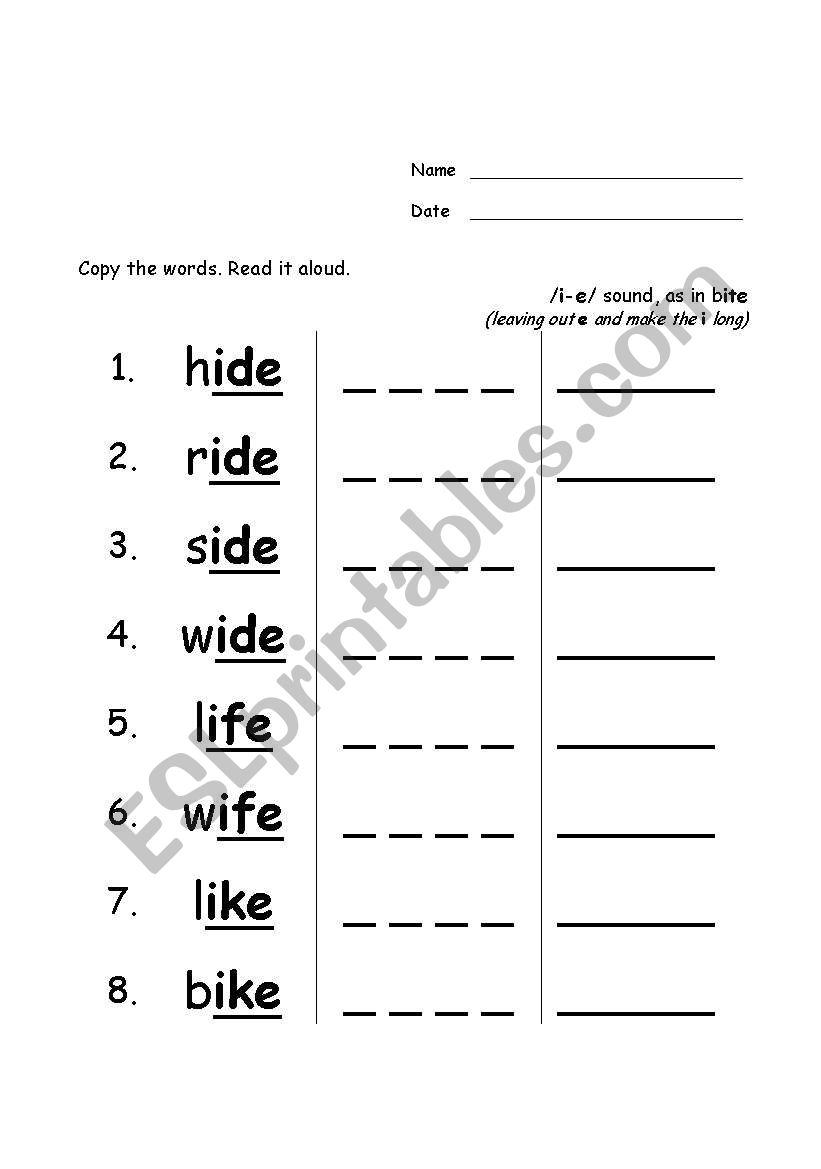 /i-e/ sound worksheet