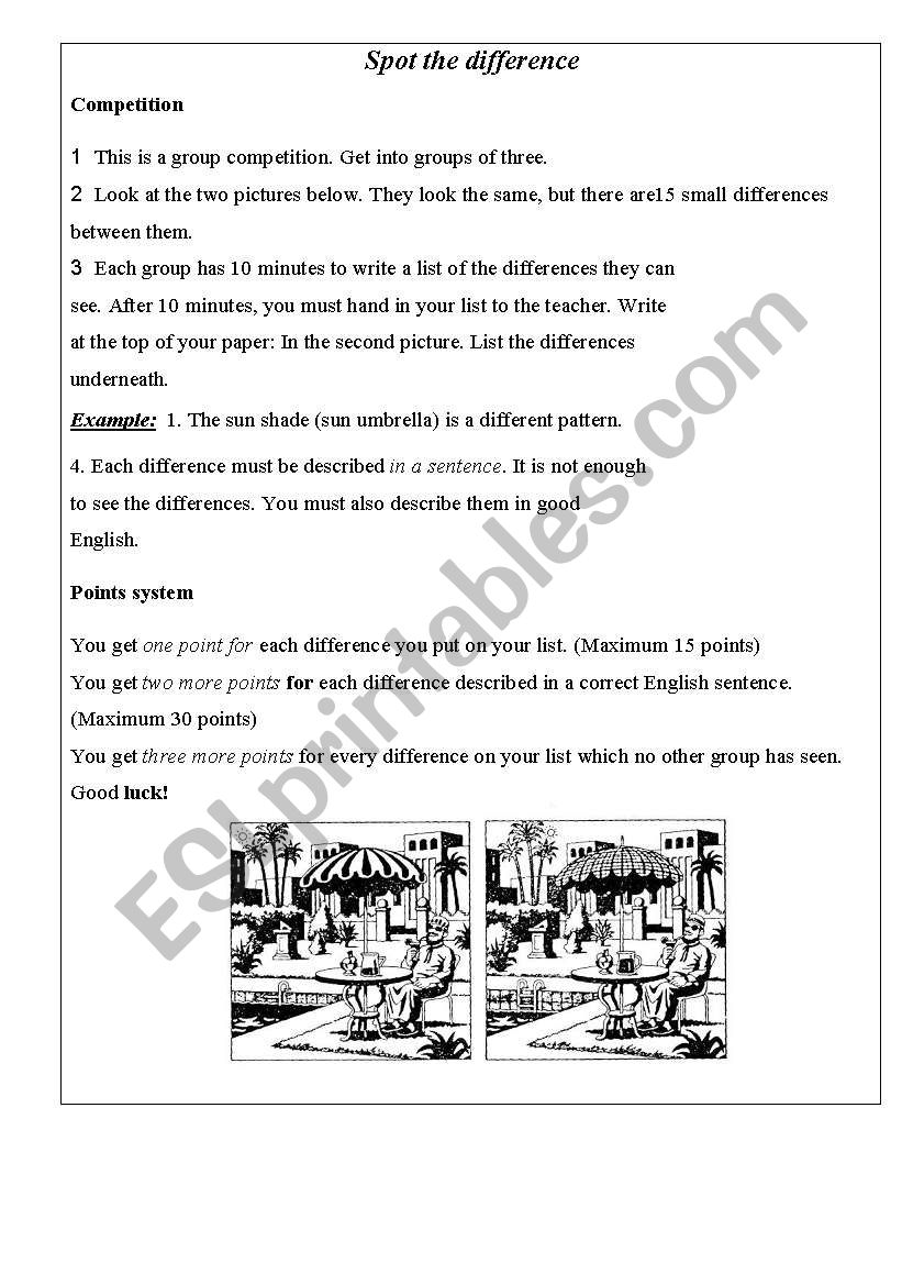 Spot the differences worksheet