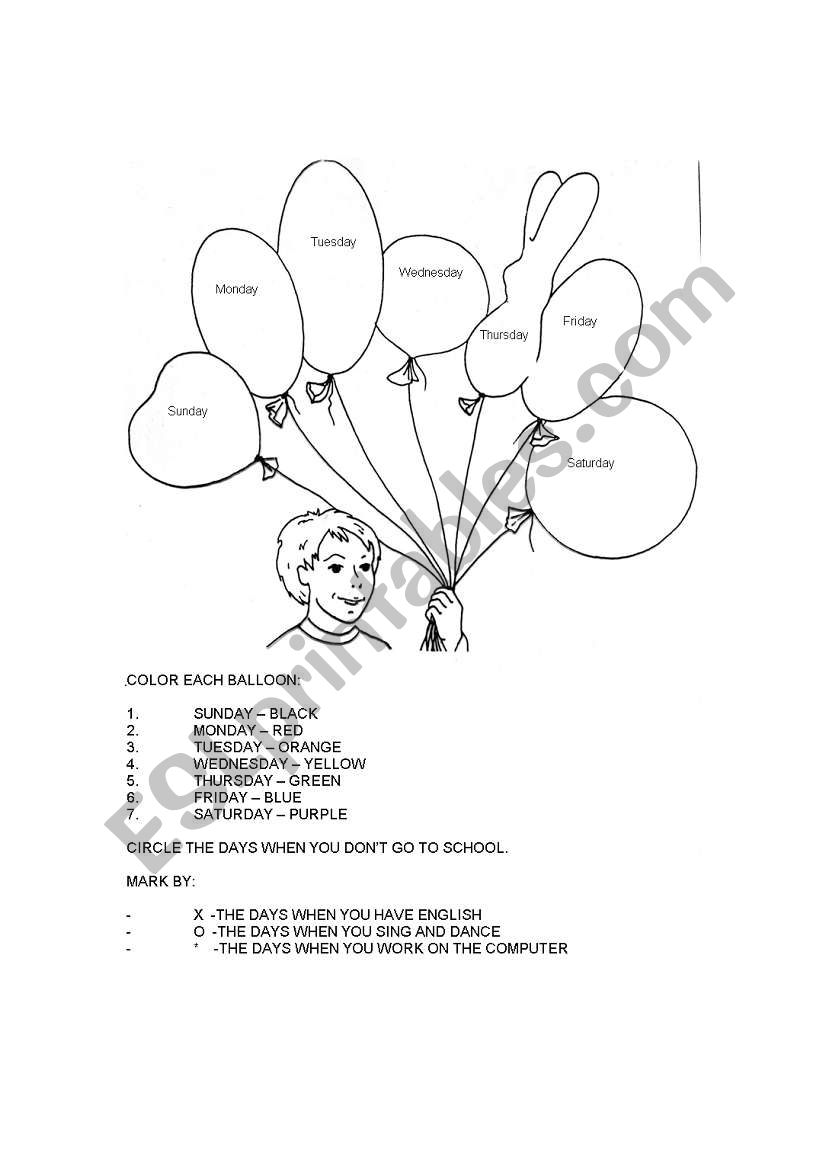 COLOUR THE DAYS OF THE WEEK worksheet