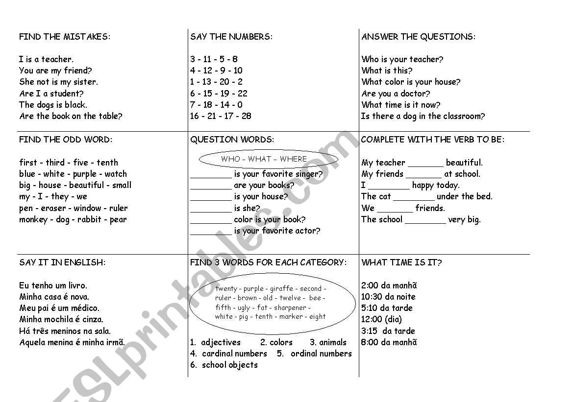 Tic-tac-toe worksheet