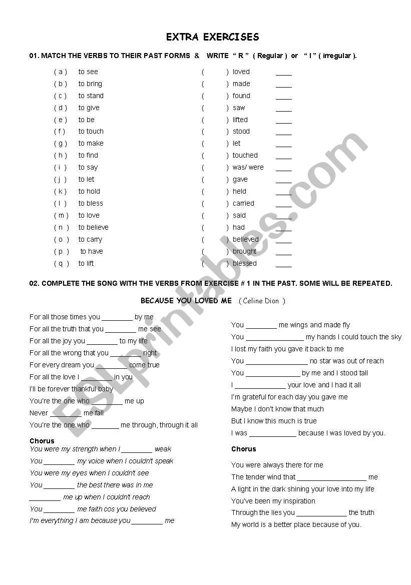 Song: Because you loved me worksheet