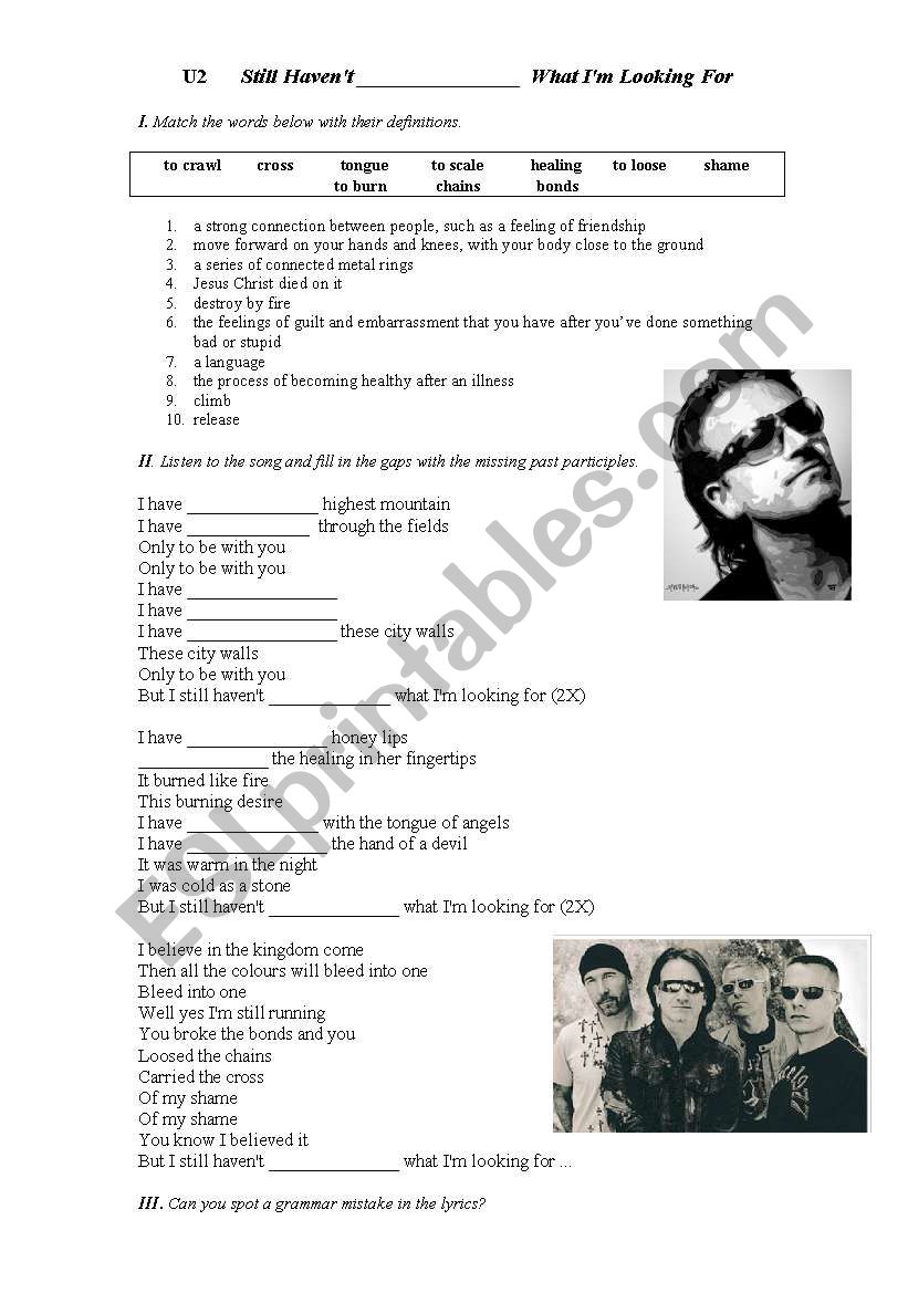 U2 Still Haven T Found What I M Looking For Esl Worksheet By Lidioza