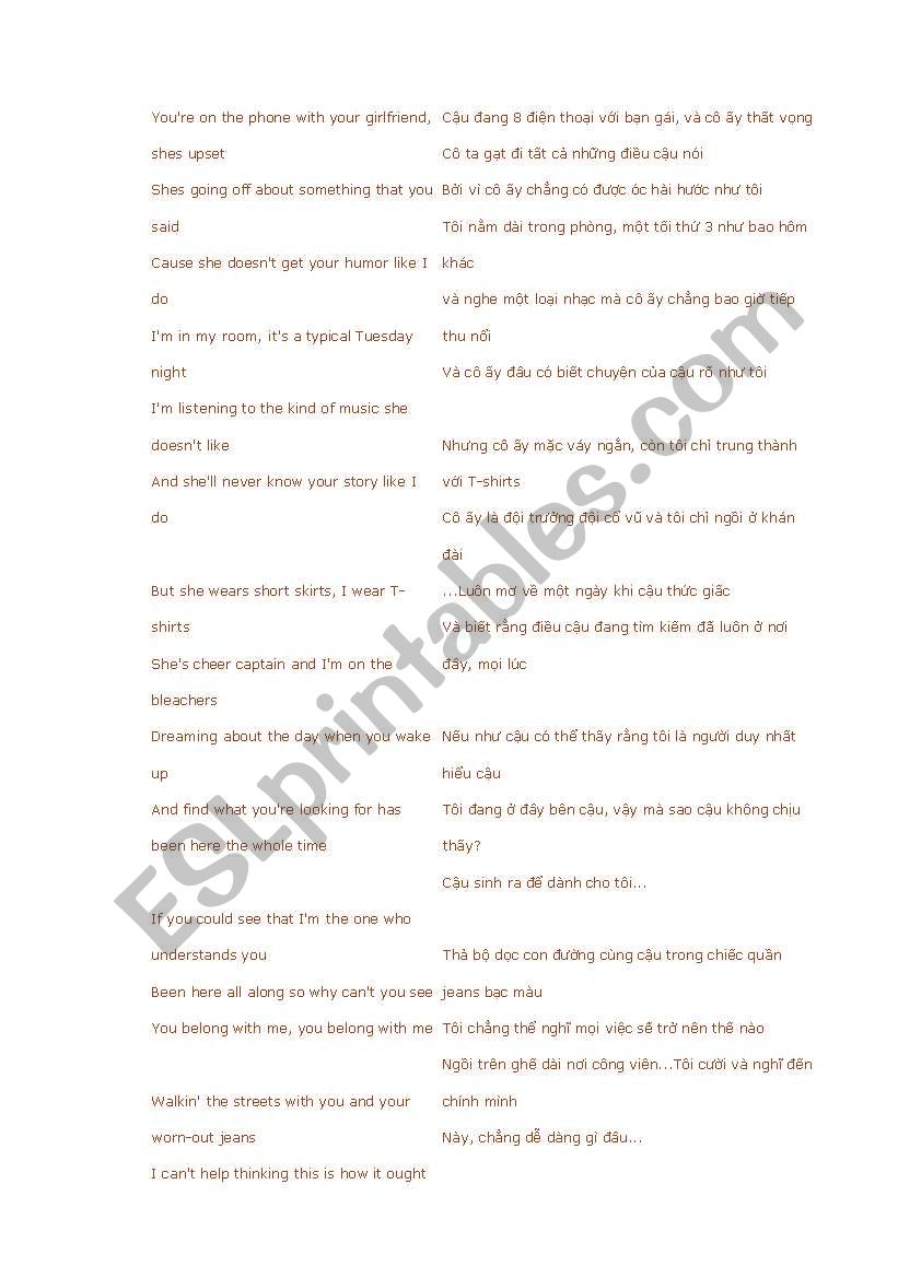 youbelong with me worksheet