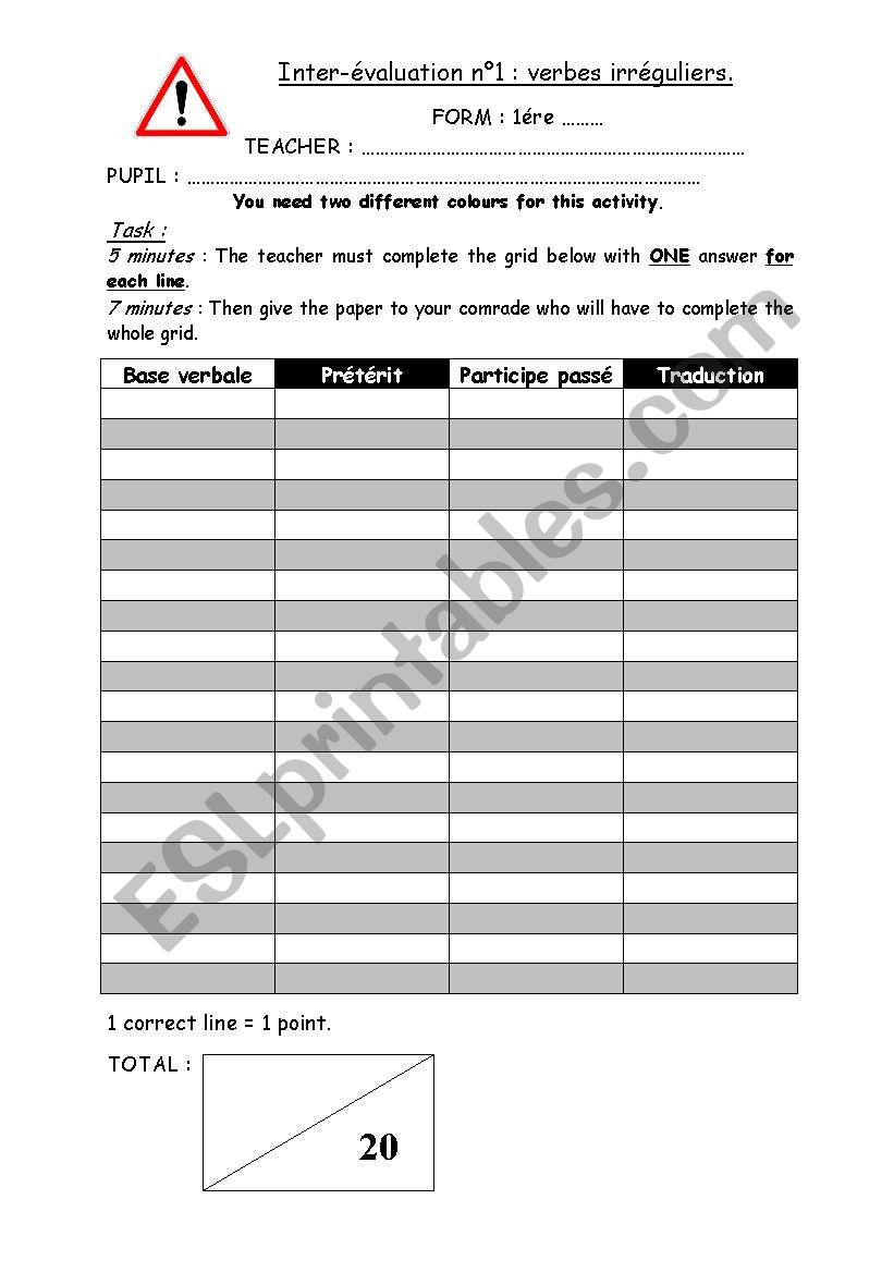 Irregular verbs- Inter evaluation