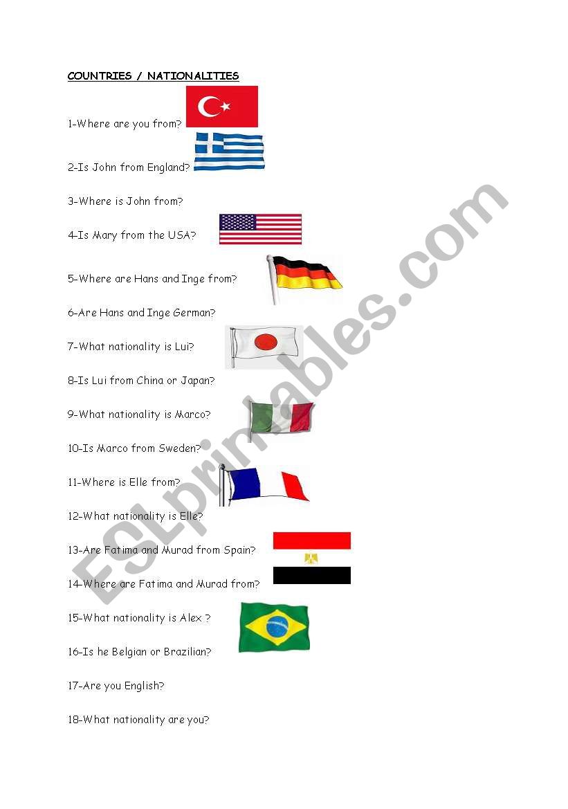 countries-nationalities worksheet