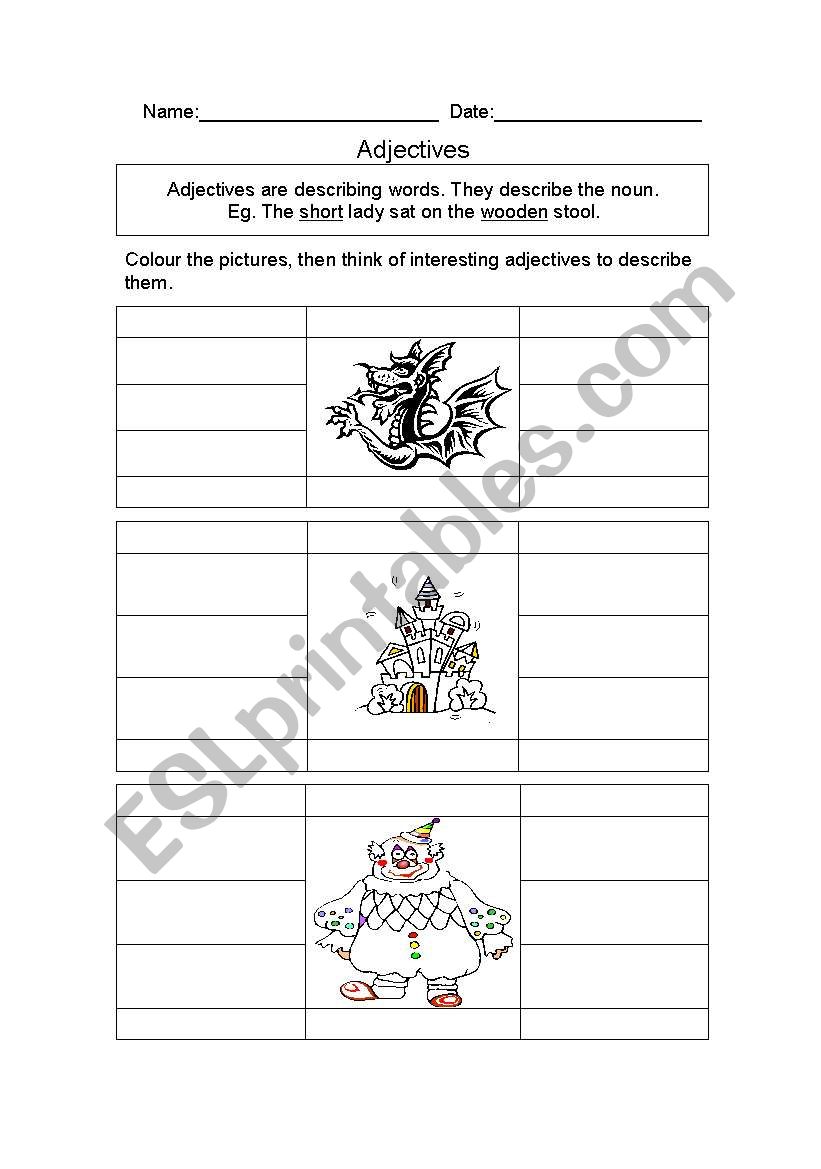 adjectives for description worksheet