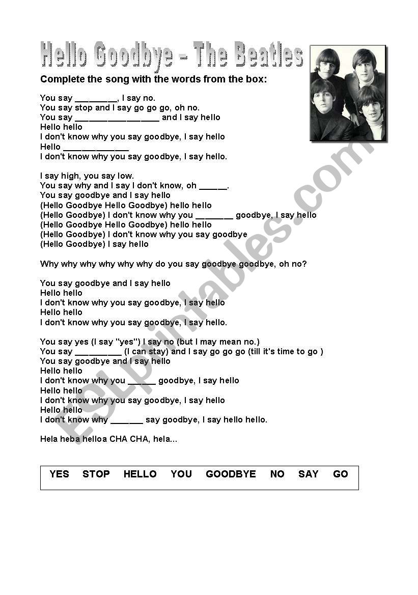 Hello Goodbye - Beatles worksheet