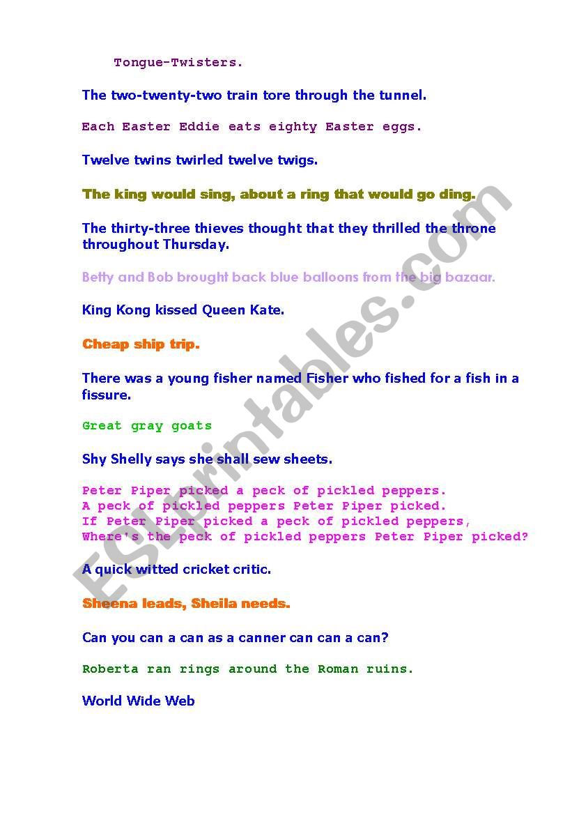 Tongue-twisters. worksheet