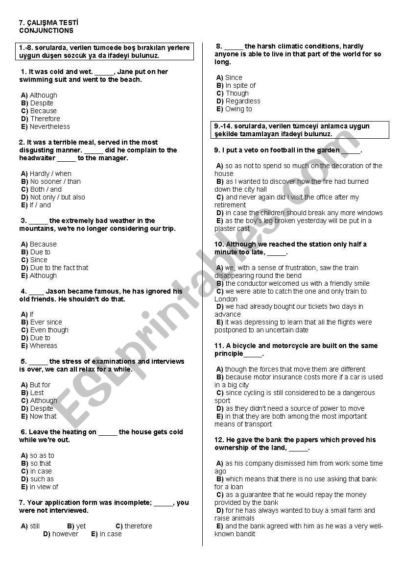 conjunctions worksheet