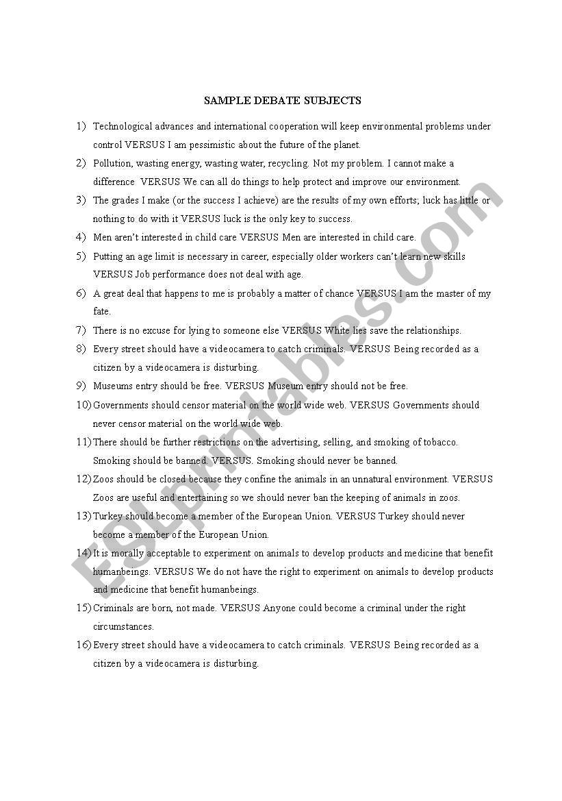 discussion topics worksheet