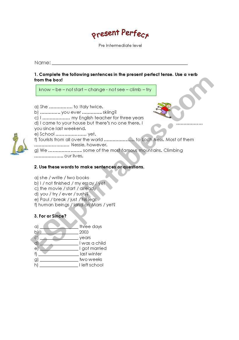 Present Perfect Tense worksheet