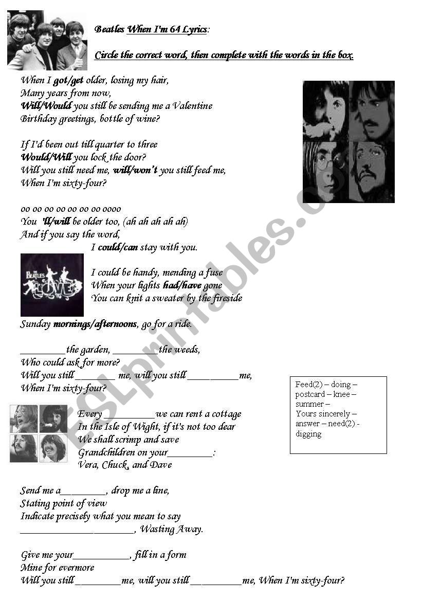 when Im 64 - the beatles worksheet