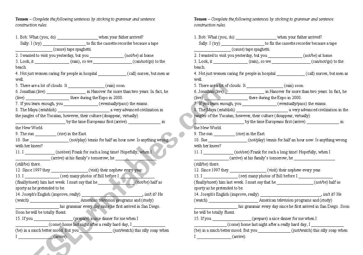 Mixed Tenses worksheet