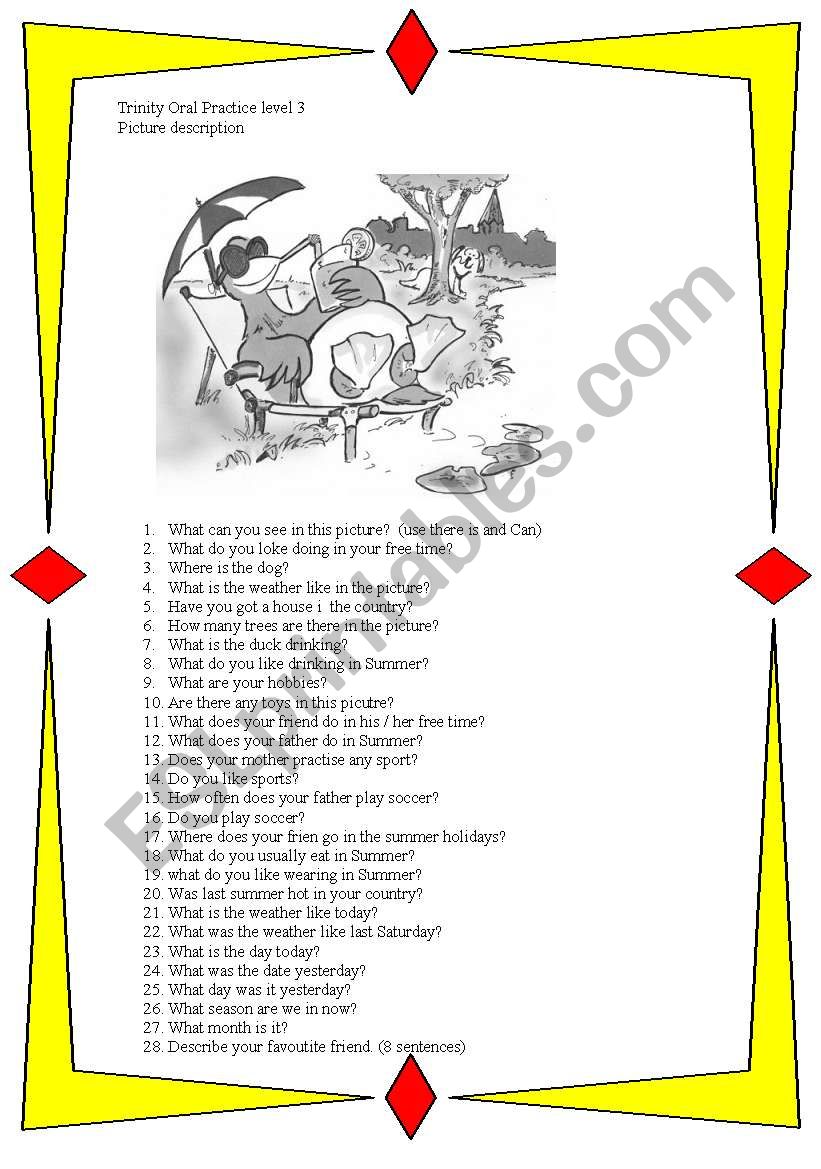 Trinity 3 oral practice worksheet