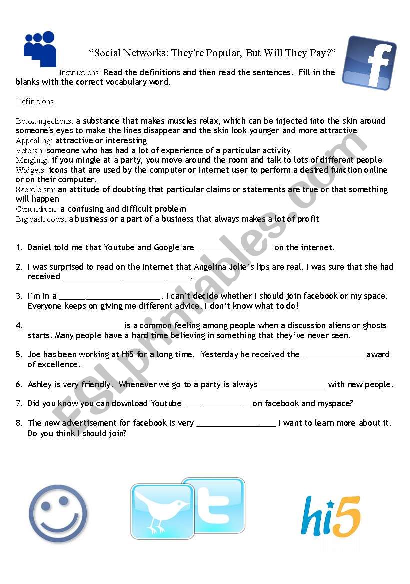 Social Networking worksheet