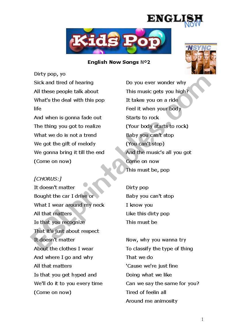 POP Nsync worksheet