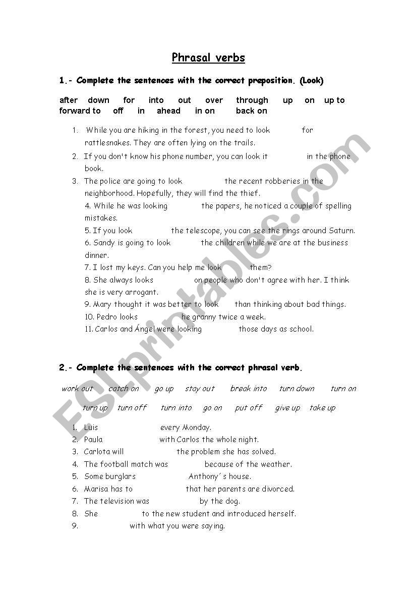 Phrasal verbs worksheet