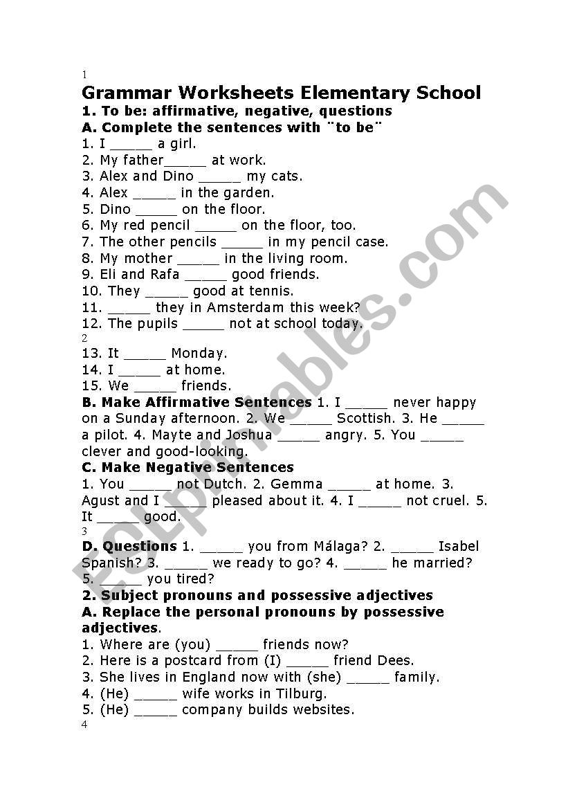 Grammar Worksheets Elementary school