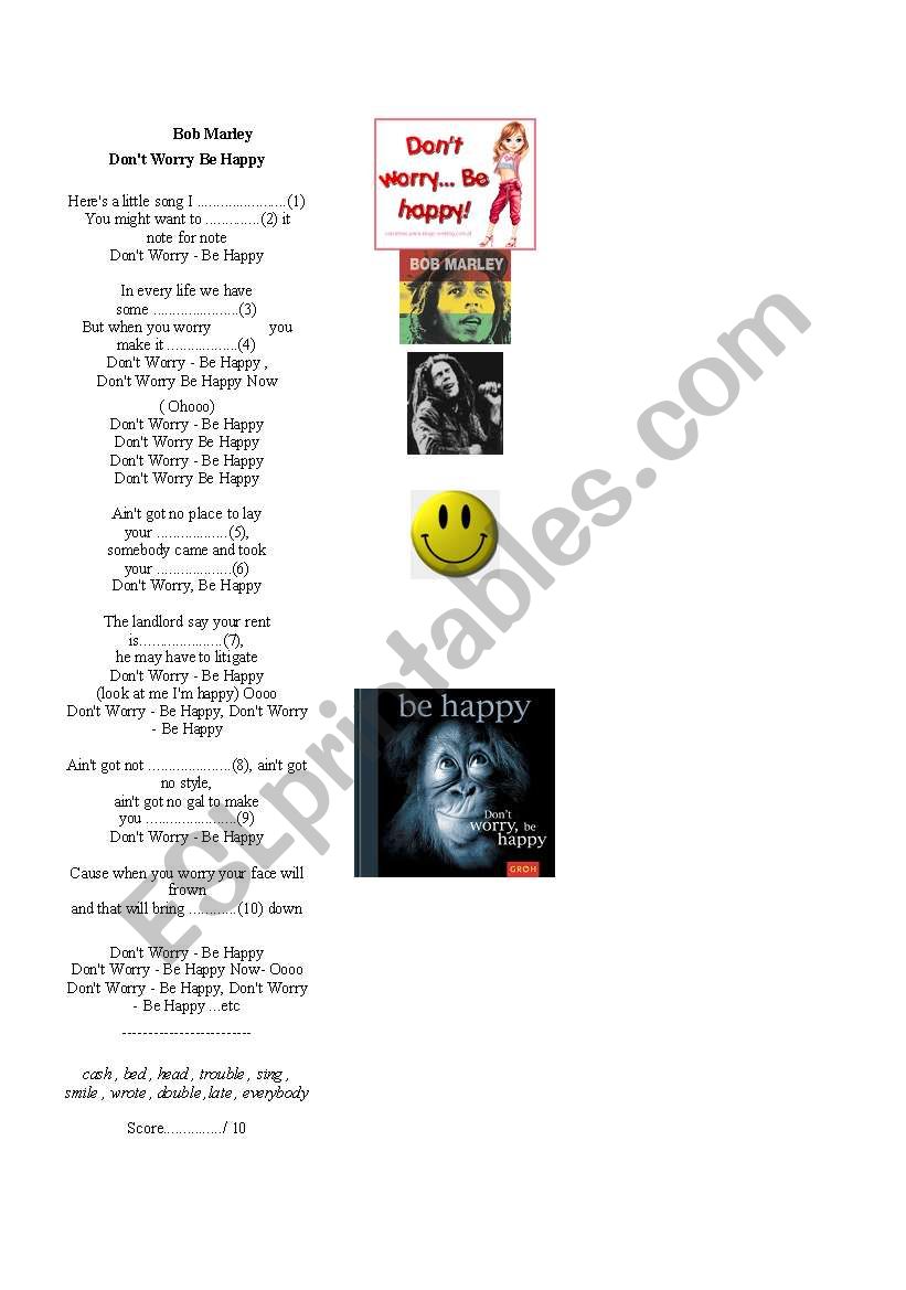 song - dont worry, be happy worksheet