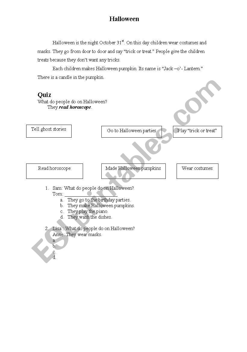 Halloween worksheet