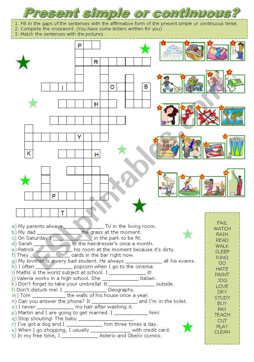 PRESENT SIMPLE OR CONTINUOUS worksheet