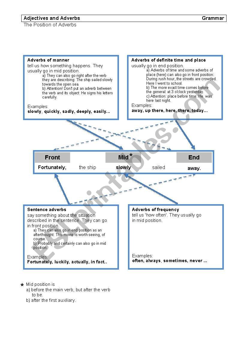 The position of adverbs worksheet