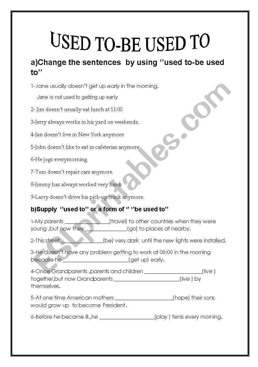 USED TO-BE USED TO worksheet