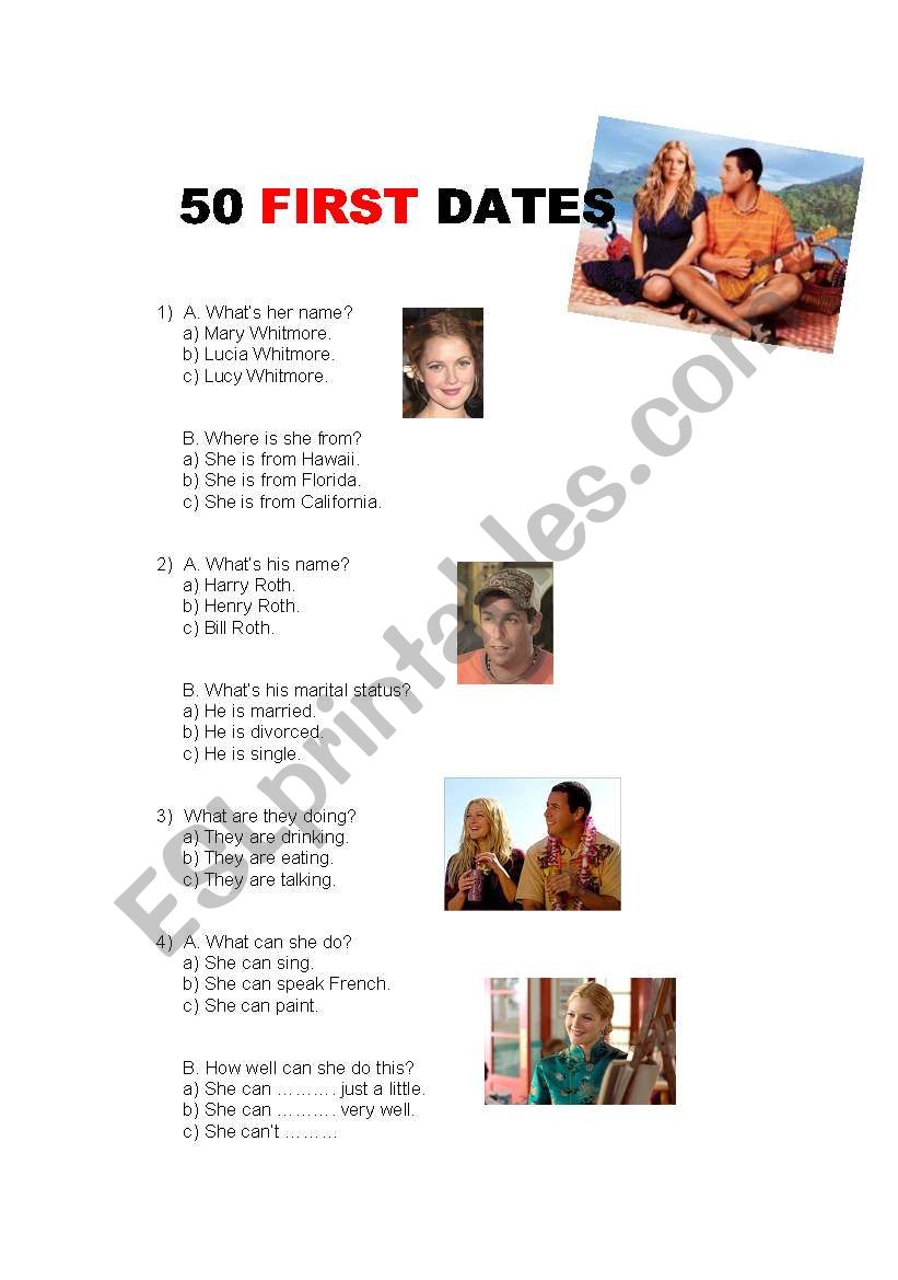 50 first dates - part 1 worksheet