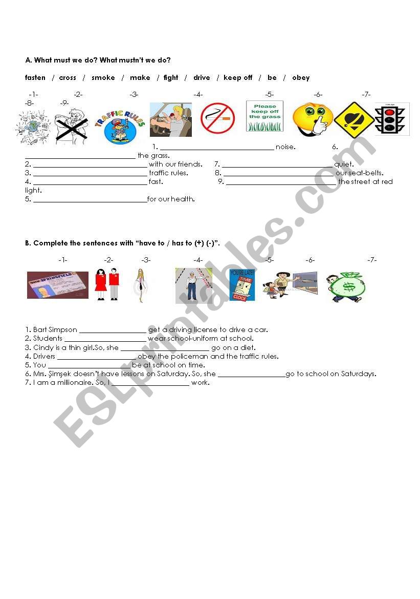 mustnt and have to worksheet