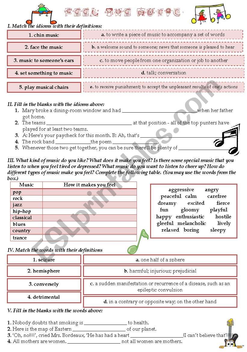 FEEL THE MUSIC worksheet