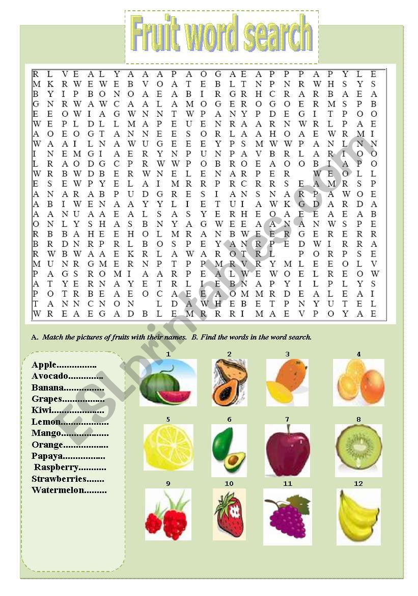 FRUIT WORD SEARCH worksheet