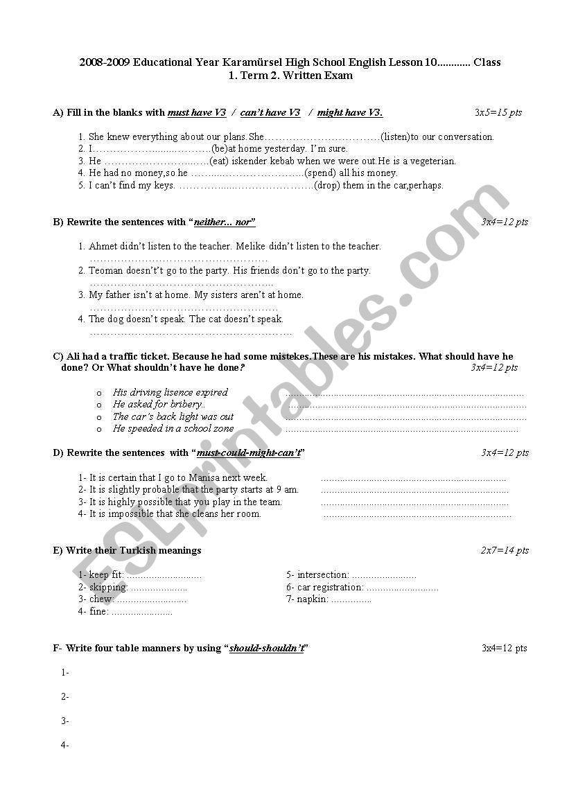 10.snf yazl sorular worksheet