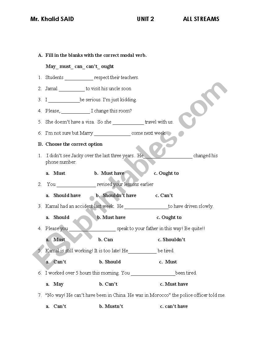 Modal Verbs worksheet