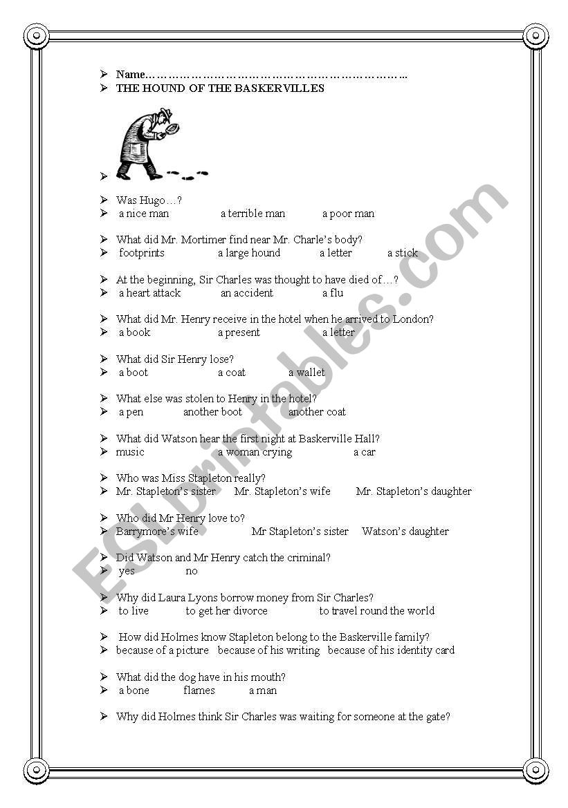 TEST ON THE HOUND OF THE BASKERVILLES