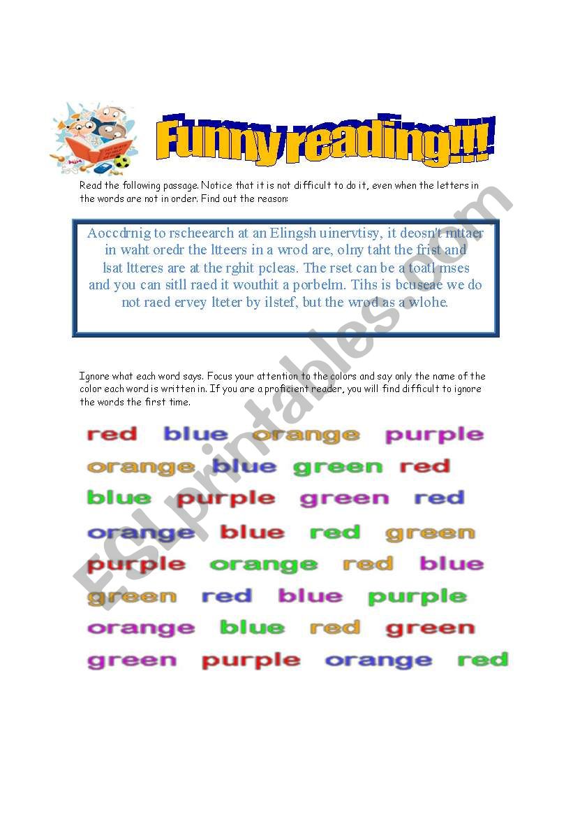 Funny reading worksheet