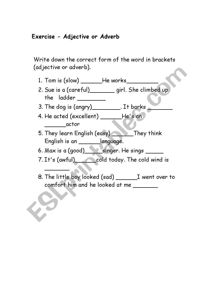 adjectives and adverbs worksheet