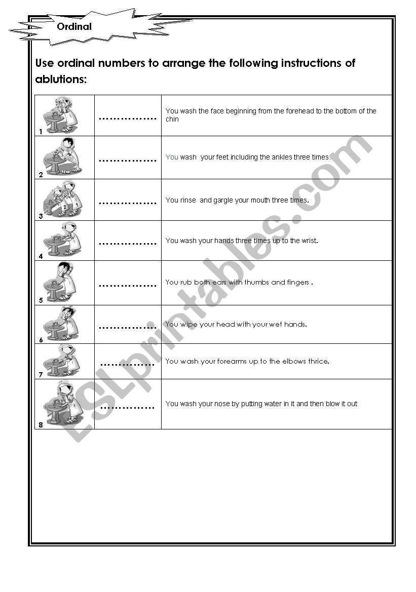 ordinal numbers worksheet