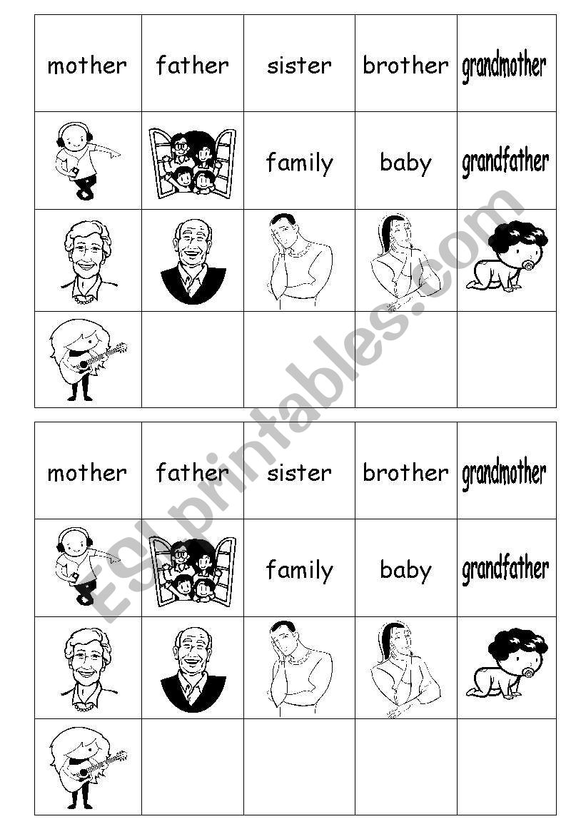 family members memory game worksheet