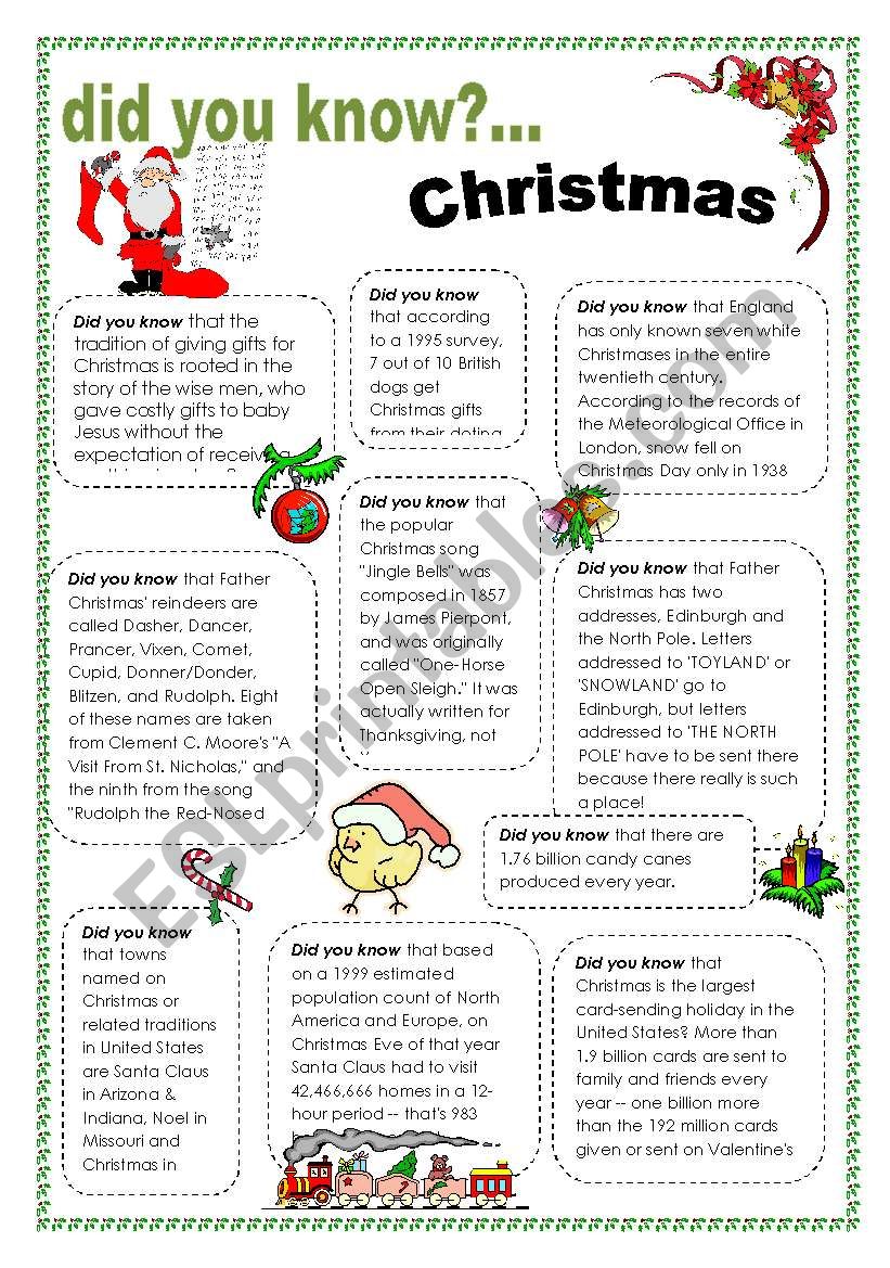 Did you know - Christmas worksheet