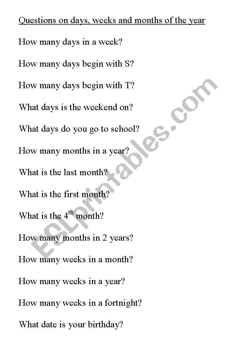 days_weeks-months worksheet