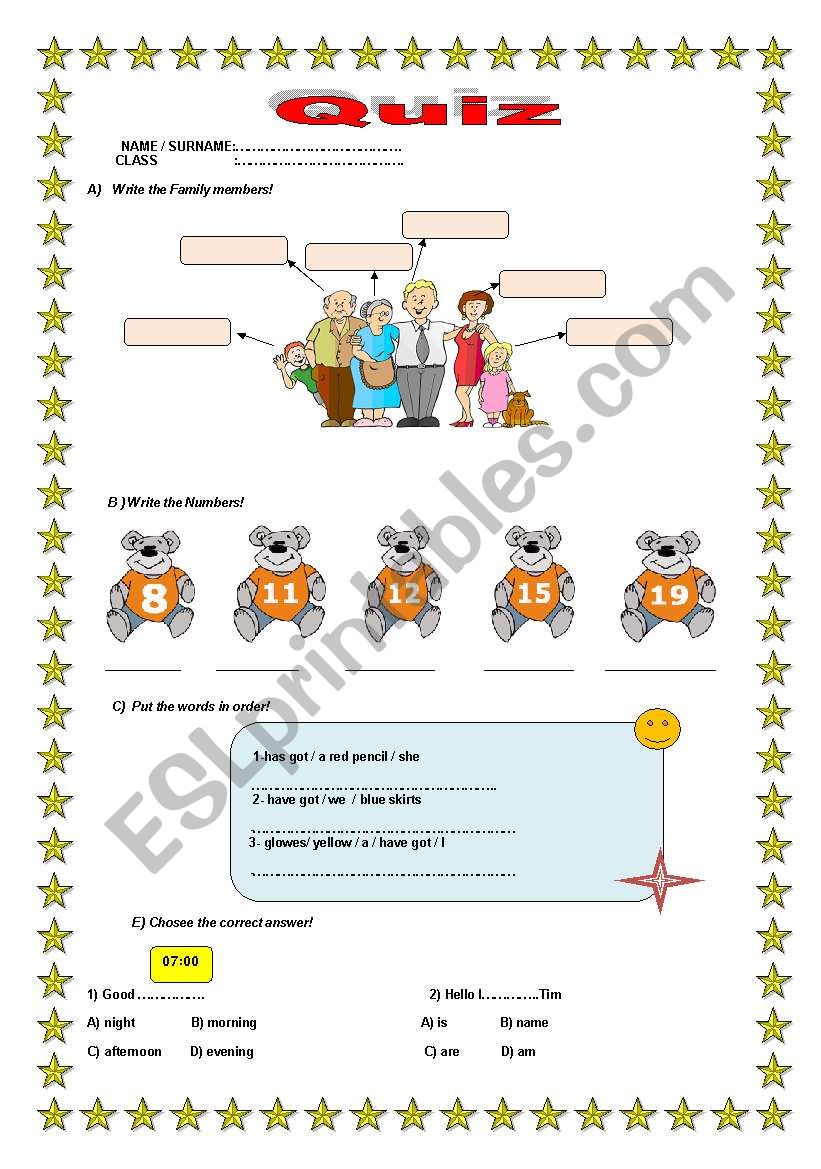 A QUIZ FOR PRIMARY SCHOOL-2 worksheet