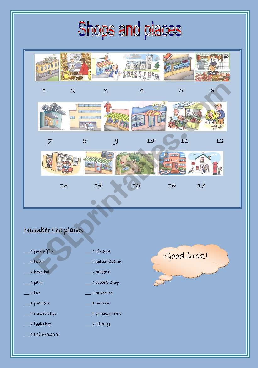 Shops and places in a city worksheet