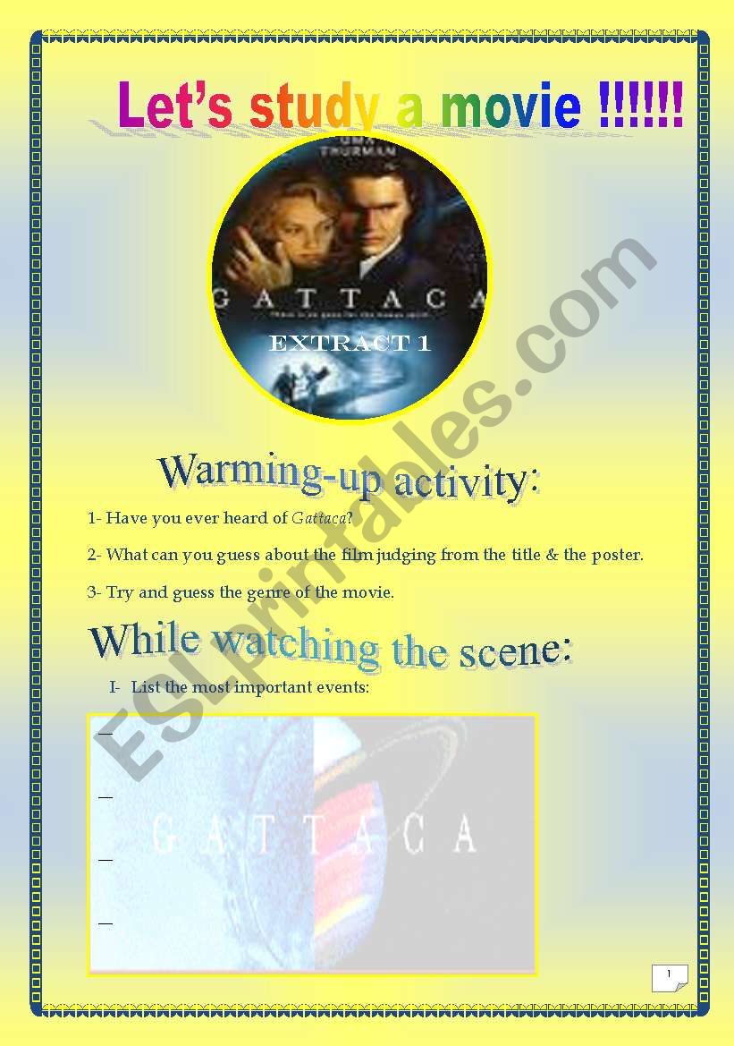 Video time_GATTACA (Extract # 1): COMPREHENSIVE PROJECT (14PAGES, 40 TASKS) ( Complete ANSWER KEY)