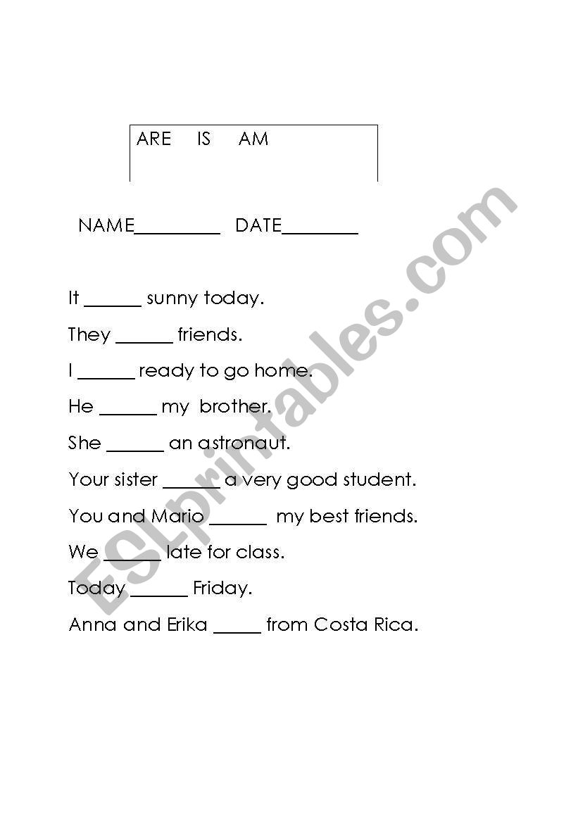 Verb - TO BE worksheet