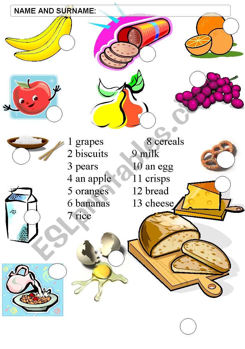 Food - matching worksheet