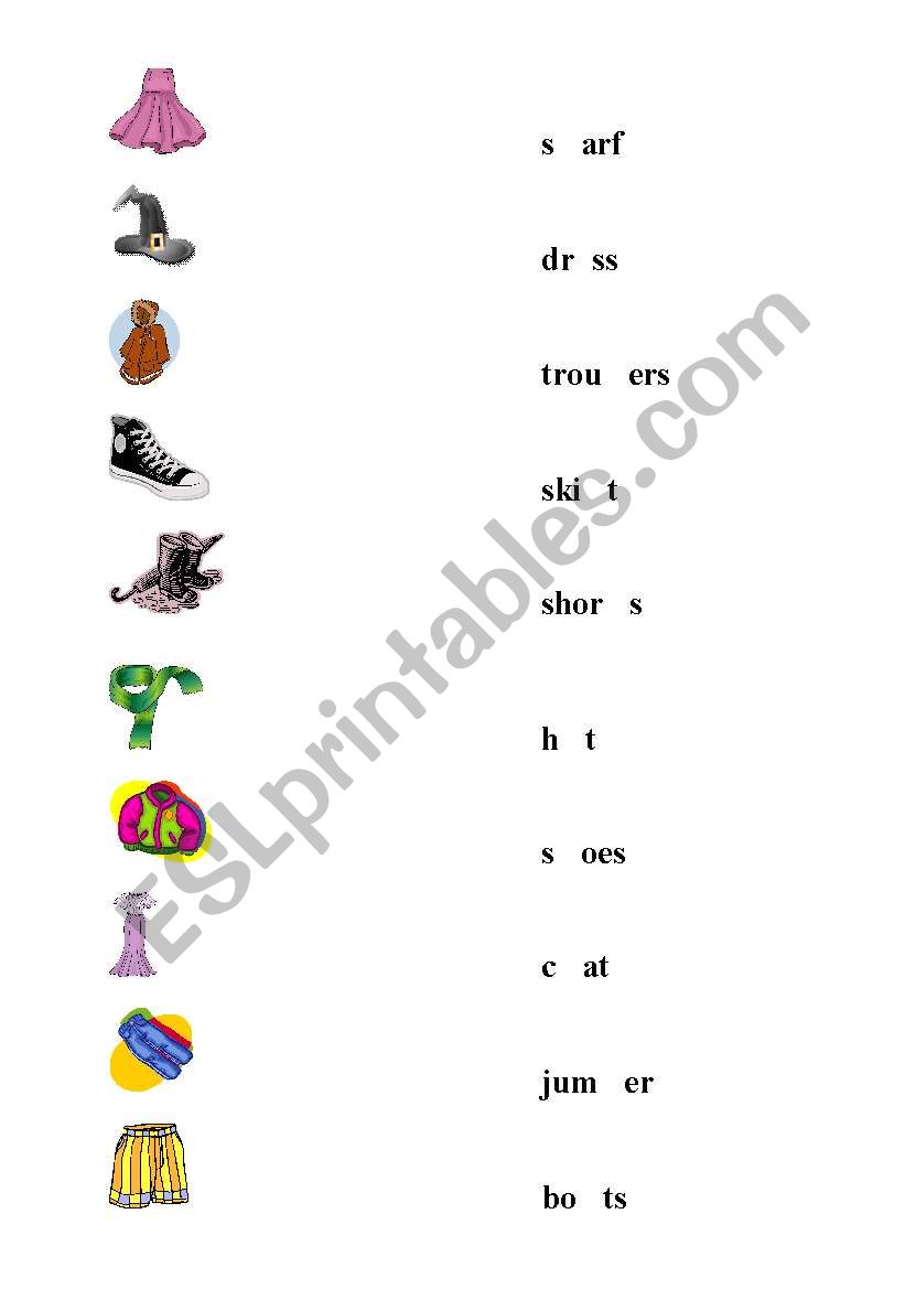 clothes worksheet