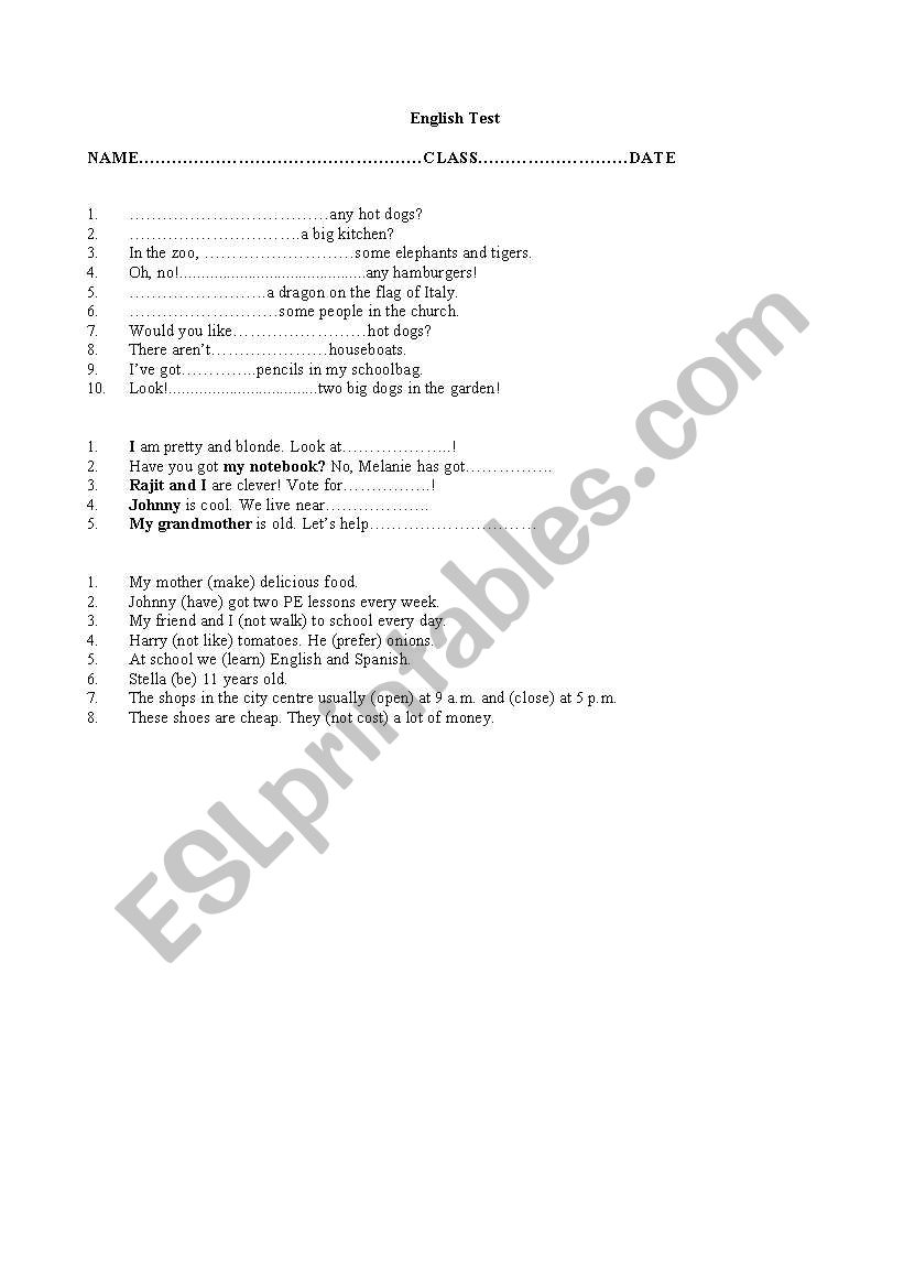 English Test worksheet