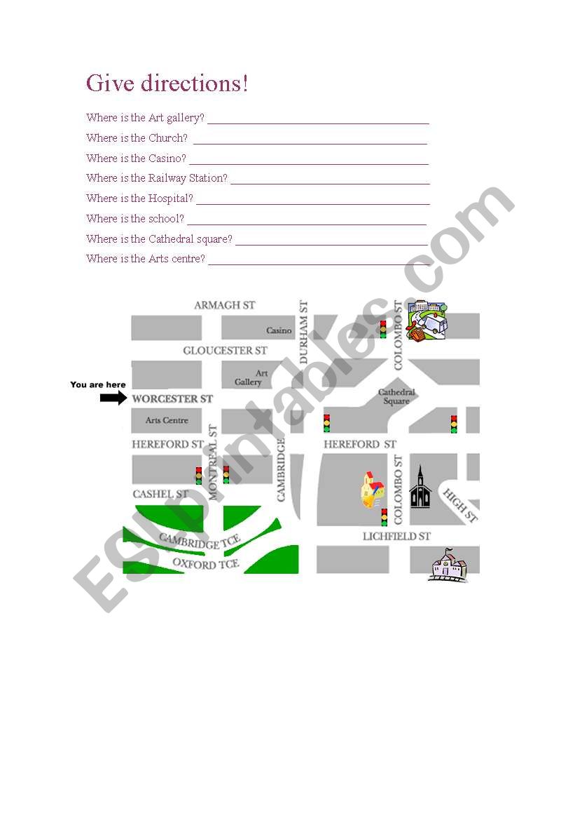 giving directions worksheet