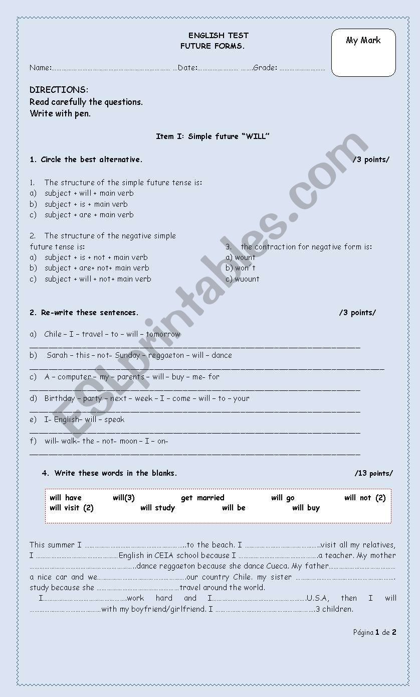 FUTURES FORMS worksheet