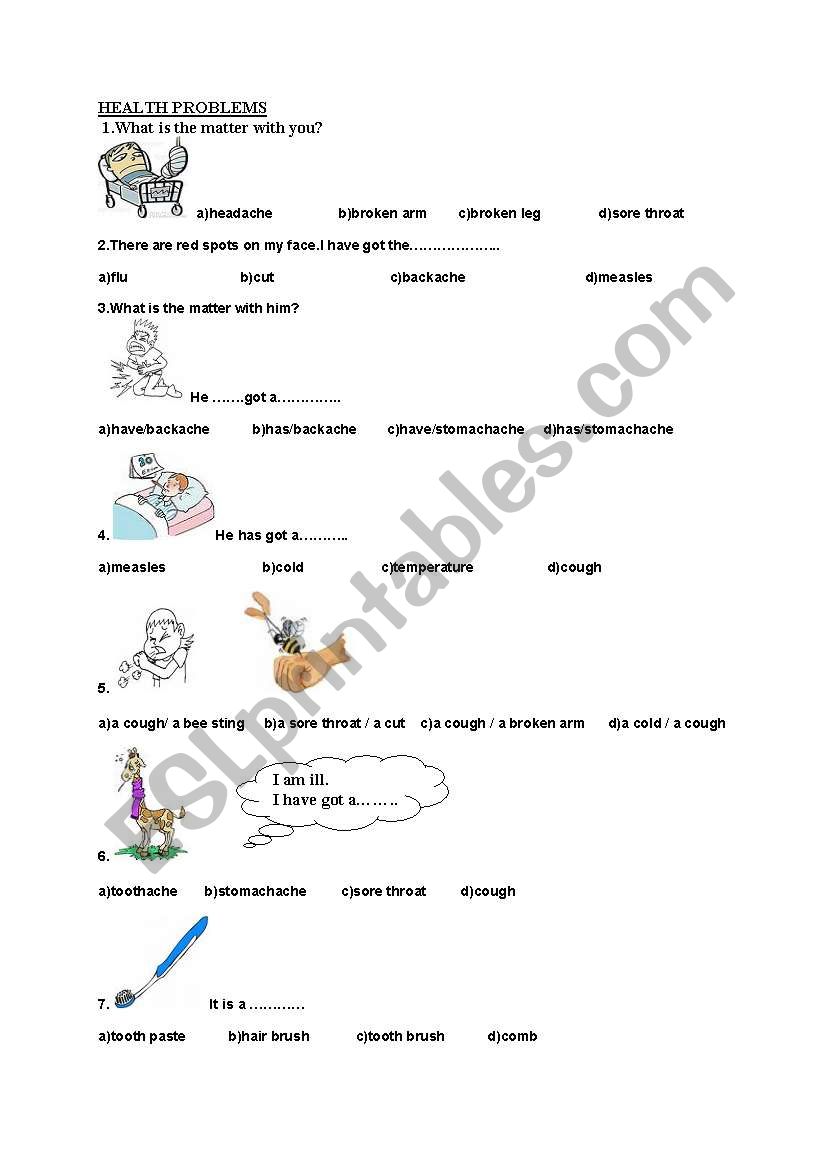 health problems-hygiene worksheet